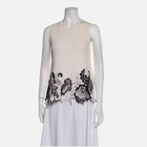 3.1 Phillip Lim Ribbed Wool Floral Lace Embellished Sweater Tank White Size M